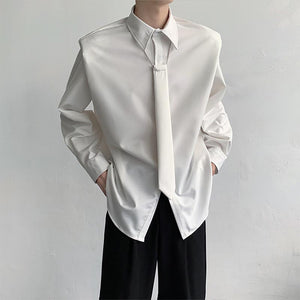 Tie Trim Shoulder Pads Long Sleeves Shirts