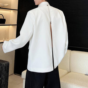 Stitching False Two Piece Back Zipper Slit Blazer