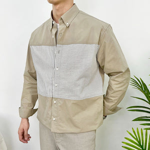 Striped Panel Casual Long Sleeve Shirt