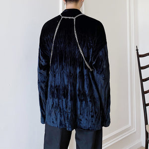 Pleated Velvet Half Turtleneck Metal Chain Top