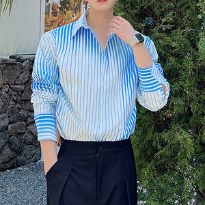 Thin Blue And White Gradient Stripe Shirt