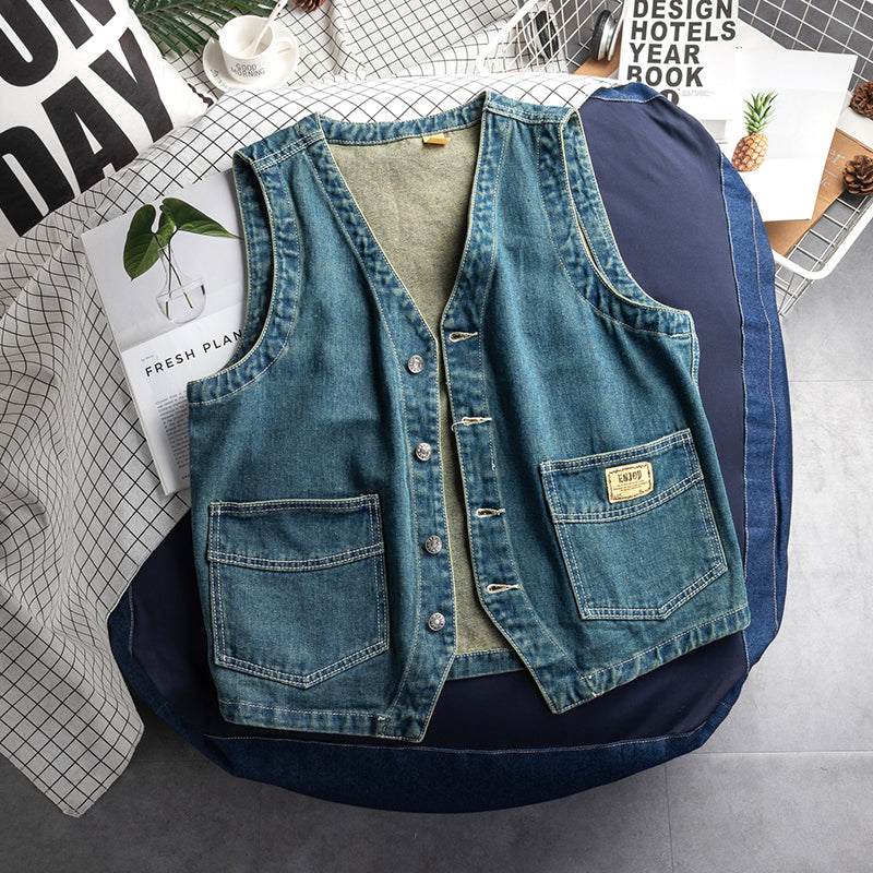 Tooling Thin Big Pocket Denim Sleeveless Vest