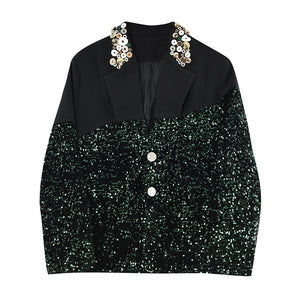 Sequins Multi-button Embellishment Panelled Blazer