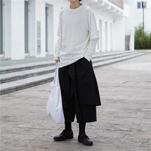 Asymmetric Layered Cropped Wide-Leg Pants