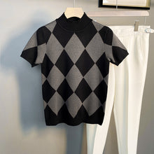 Load image into Gallery viewer, Half Turtleneck Short Sleeve Knit Plaid T-Shirt
