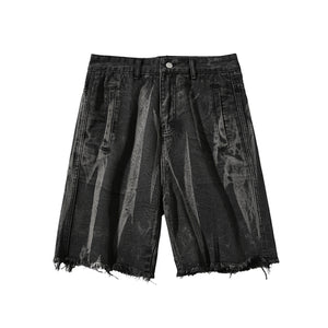 Washed Tie-dye Denim Frayed Shorts