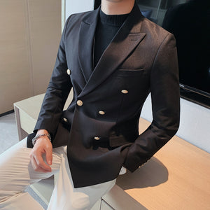 Double-Breasted Solid Blazer