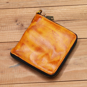 Retro Handmade Zipper Leather Wallet