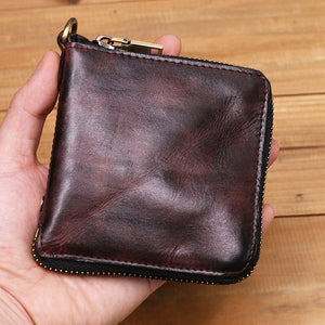 Retro Handmade Zipper Leather Wallet