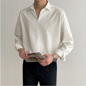 Silky Pullover V-neck Long-sleeved Shirt