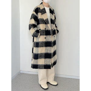 Color Block Check Mid Length Coat