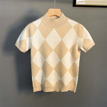 Load image into Gallery viewer, Half Turtleneck Short Sleeve Knit Plaid T-Shirt
