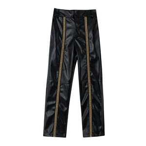 Straight Loose PU Leather Casual Pants
