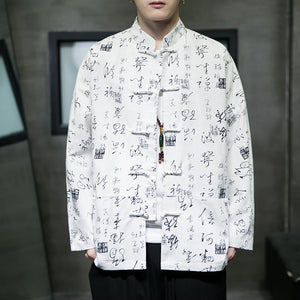 Retro Text Print Tang Suit Jacket