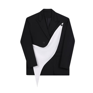 Black and White Paneled Shoulder Pad Lapel Blazer