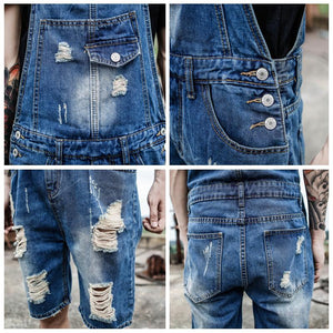 Loose Retro Denim Ripped Overalls