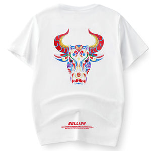 Bull Head Embroidered Loose Short Sleeve T-Shirt