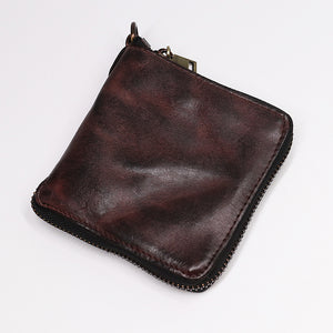 Retro Handmade Zipper Leather Wallet