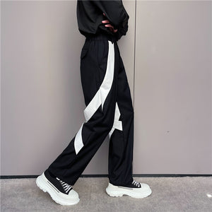 Black And White Contrast Tie Irregular Pants