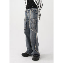 Load image into Gallery viewer, Vintage Distressed Wash Raw Edge Straight Leg Jeans
