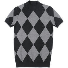 Load image into Gallery viewer, Half Turtleneck Short Sleeve Knit Plaid T-Shirt
