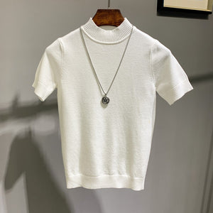 Half Turtleneck Knit Short Sleeve T-Shirt