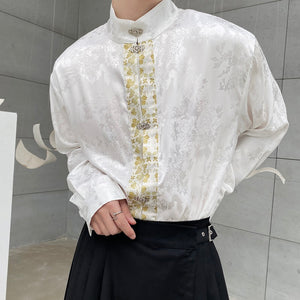 Vintage Jacquard Stand Collar Long Sleeve Shirt