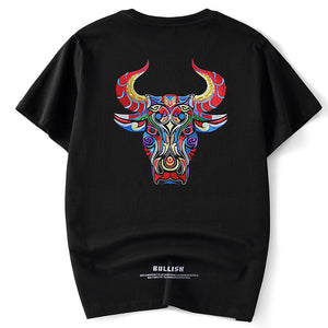 Bull Head Embroidered Loose Short Sleeve T-Shirt