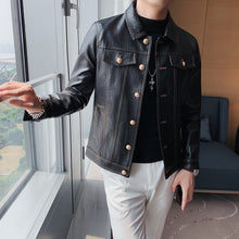 Load image into Gallery viewer, Lapel Cropped Motorcycle PU Leather Jacket
