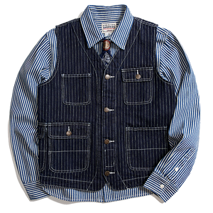 Striped Denim Multi-pocket Tooling Vest