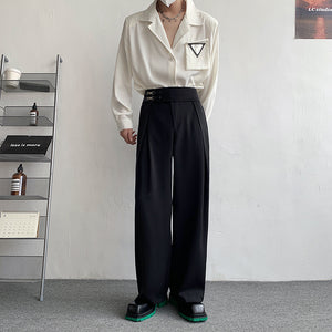 Casual Wide-leg Pants with Belt Metal Buckle