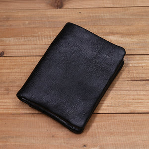 Vintage Leather Bi-fold Zipper Wallet