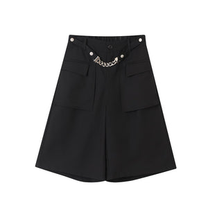 Chain-embellished Straight-leg Shorts