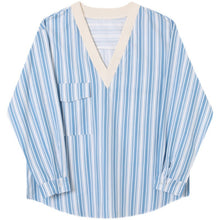 Load image into Gallery viewer, Blue Striped V-Neck Pullover Top
