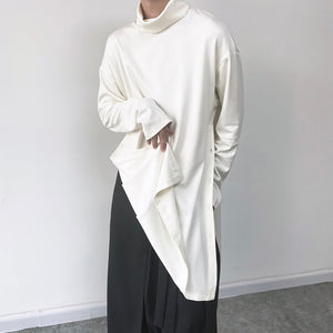 High Neck Side Slits Long Sweatshirt