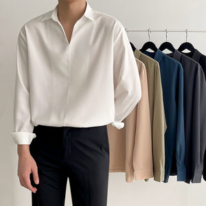 Silky Pullover V-neck Long-sleeved Shirt