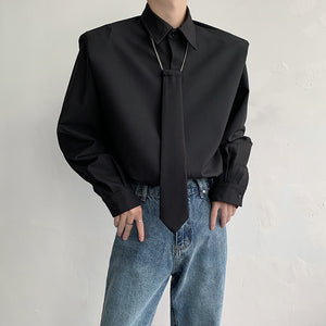 Tie Trim Shoulder Pads Long Sleeves Shirts