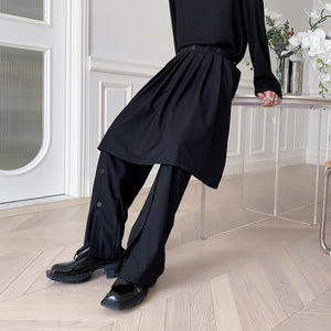 Detachable Pleated Skirt Wide-leg Pant