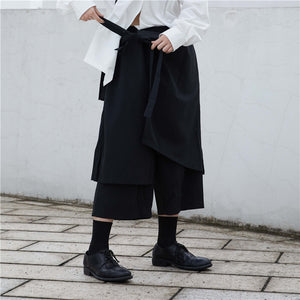 Asymmetric Layered Cropped Wide-Leg Pants