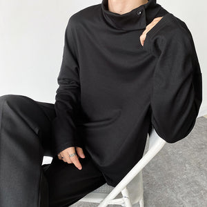 Buttoned Solid Long-sleeved T-shirt