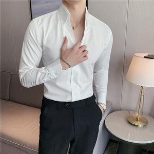 V-Neck Solid Color Slim Fit Shirt