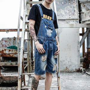 Loose Retro Denim Ripped Overalls