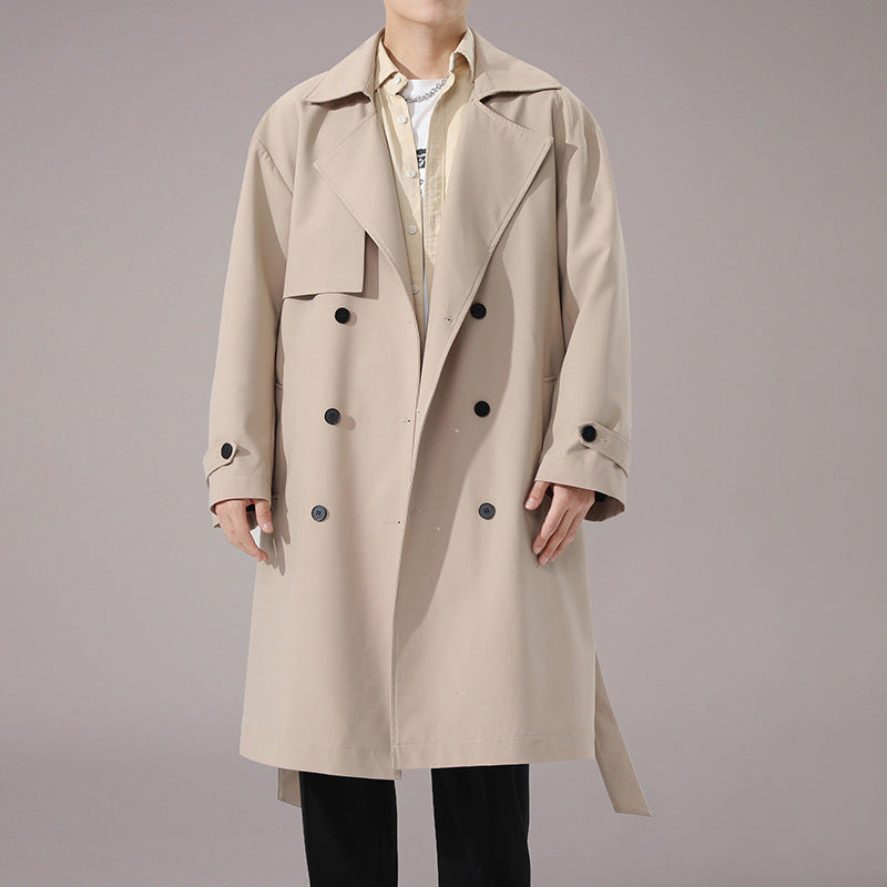 Solid Double-breasted Loose Trench Coat