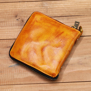 Retro Handmade Zipper Leather Wallet