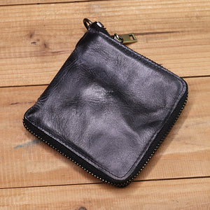 Retro Handmade Zipper Leather Wallet