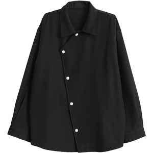 Slanted Placket Design Lapel Long-sleeved Shirt