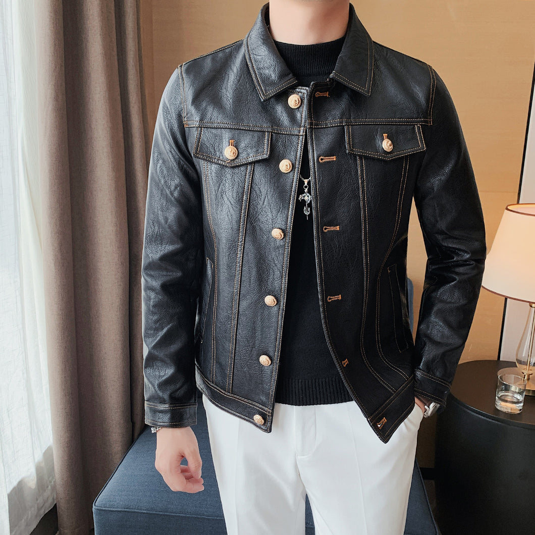 Lapel Cropped Motorcycle PU Leather Jacket