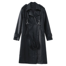 Load image into Gallery viewer, Metal Zipper PU Shoulder Pad Mid Length Coat
