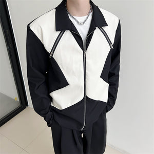 Black and White Leather Zip Up Jacket