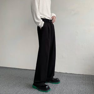 Snap Placket Drape Casual Straight Leg Pants